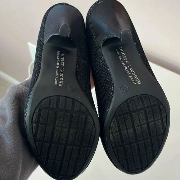 Chinese Laundry Black Nightlight Pump Sz 7.5 Shimmer Party Heel Sparkle Holiday - Picture 6 of 7